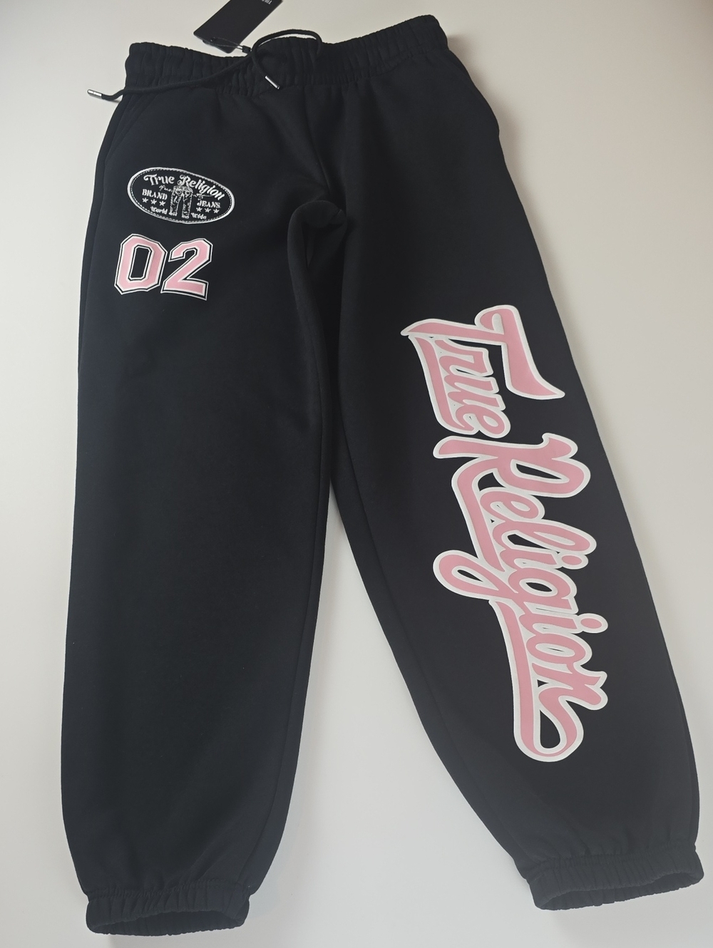 True Religion Black Sweatpants with Pink Logo Script